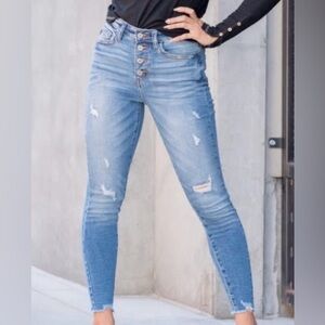 👖KanCan Estilo Distressed Skinny Stretch Button Fly Medium Wash Jeans Size 9/28